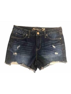 Seven 7 Womens 8 Weekend Short Cut off Blue Jeans Shorts Distressed Raw Hem